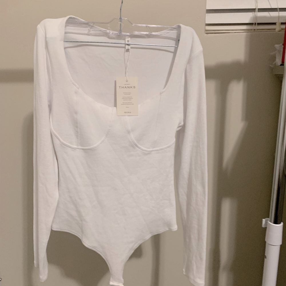 NWT REORIA Women’s Long Sleeve Slimming Ribbed Corset Bodysuit Top Size Medium